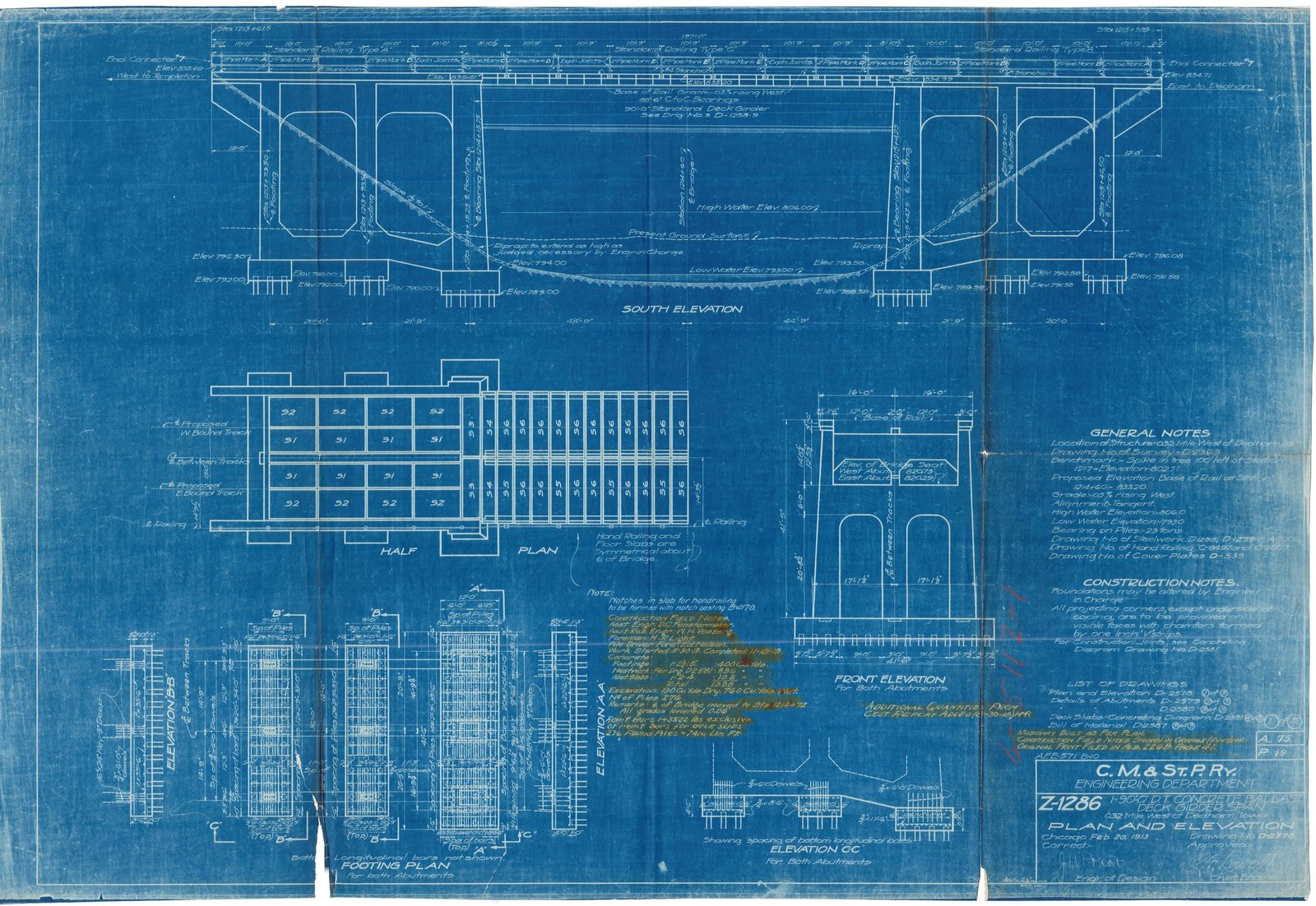 Blueprint of bridge.  Courtesy of Milwaukee Road Archives at the Milwaukee Public Library.